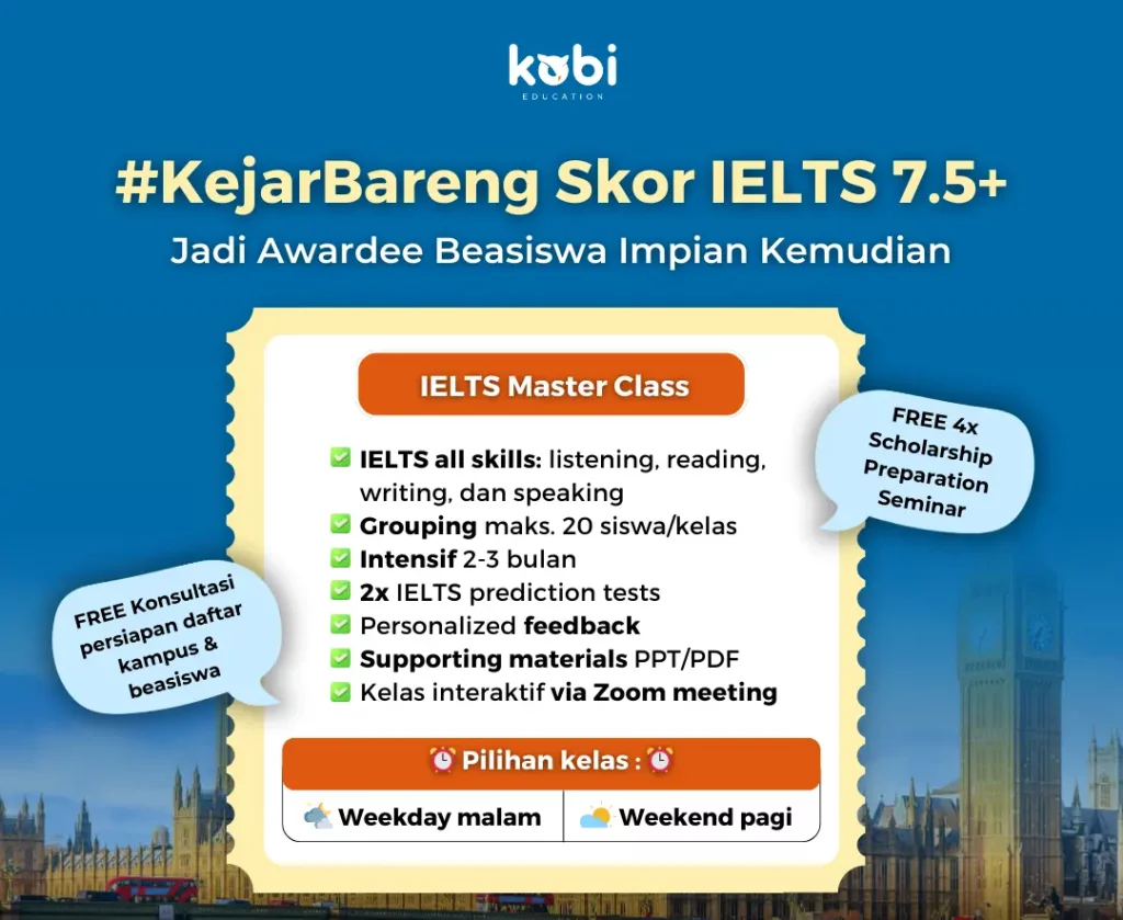 kobi education-tipe tes ielts-gambar poster cta ielts untuk master