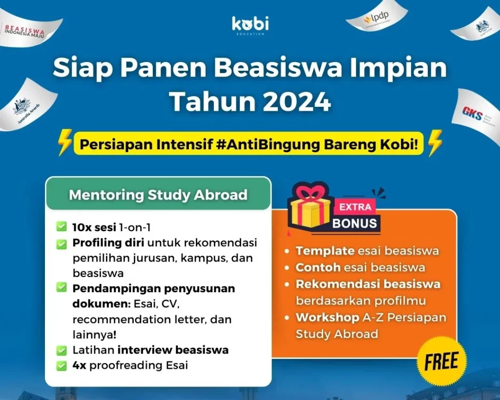 kobi education-tips pencari beasiswa-gambar poster mentoring untuk artikel seleksi