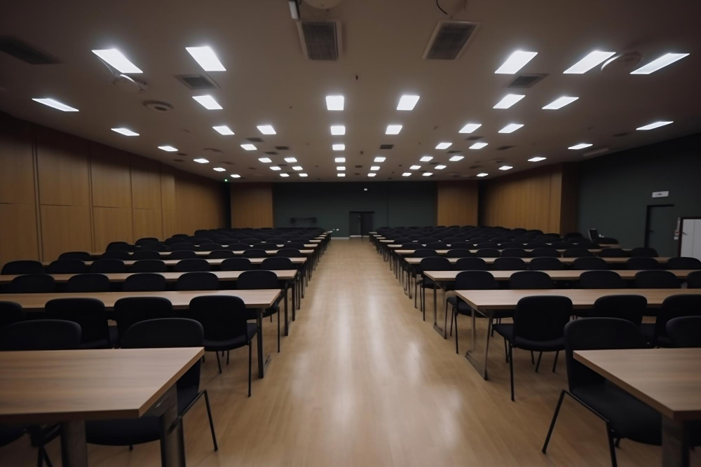 kobi education-universitas tsinghua-gambar ruang auditorium yang sedang kosong di dalam suatu universitas