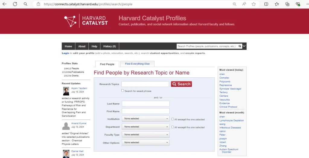 kobi education-cara email profesor luar negeri-gambar contoh laman pencarian profesor di harvard