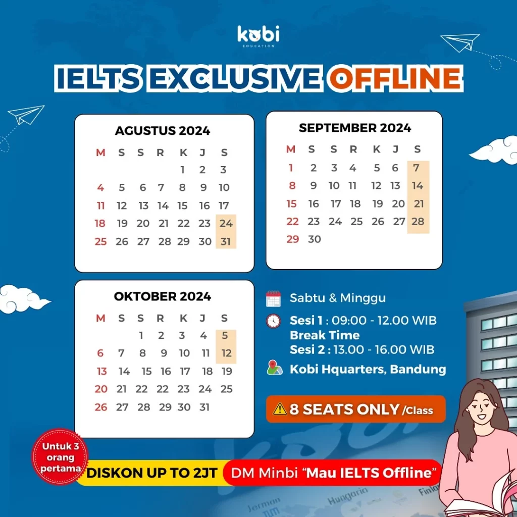 kobi education-kelas persiapan ielts-gambar jadwal belajar untuk kelas offline kobi