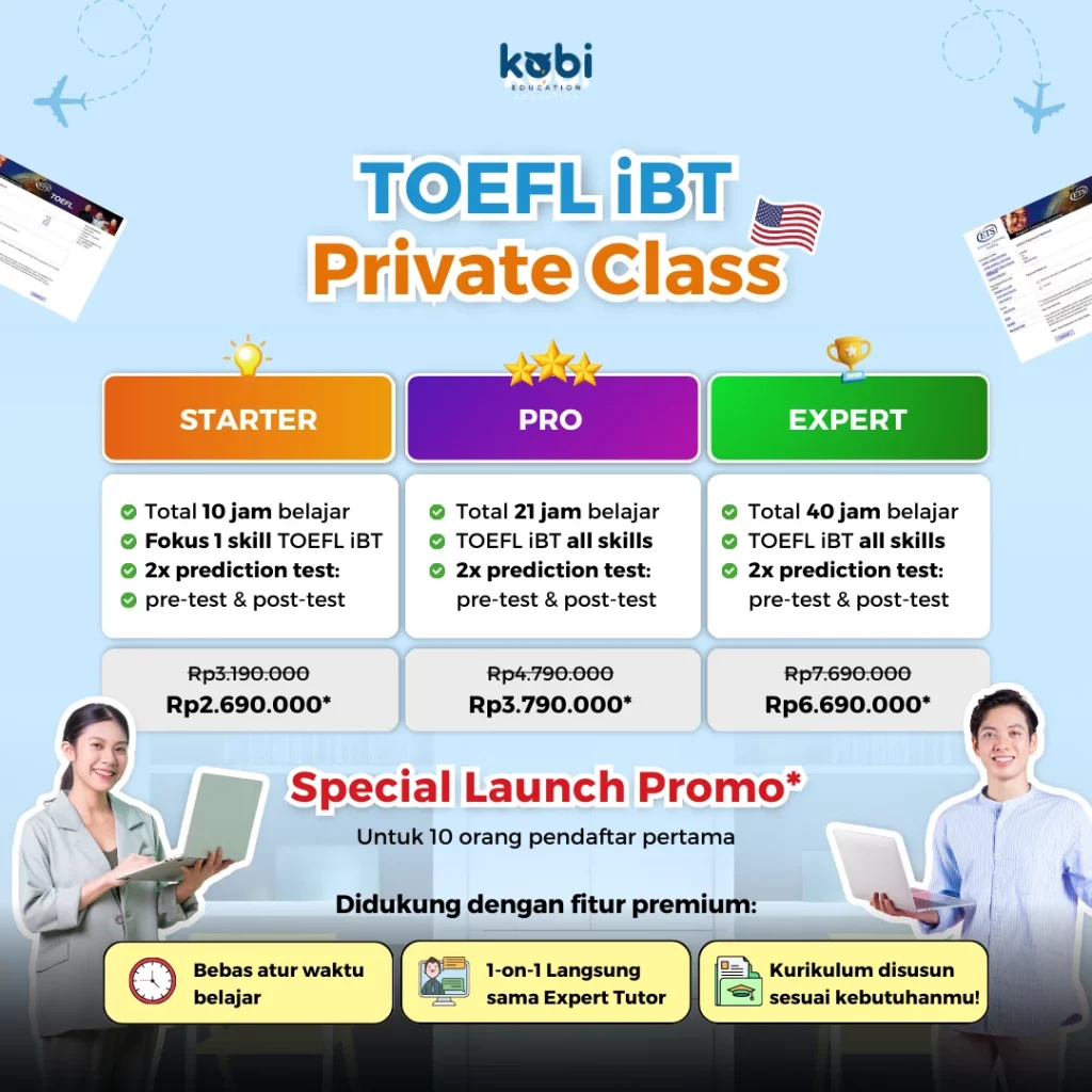 kobi education-tes toefl ibt-gambar poster kelas toefl ibt private