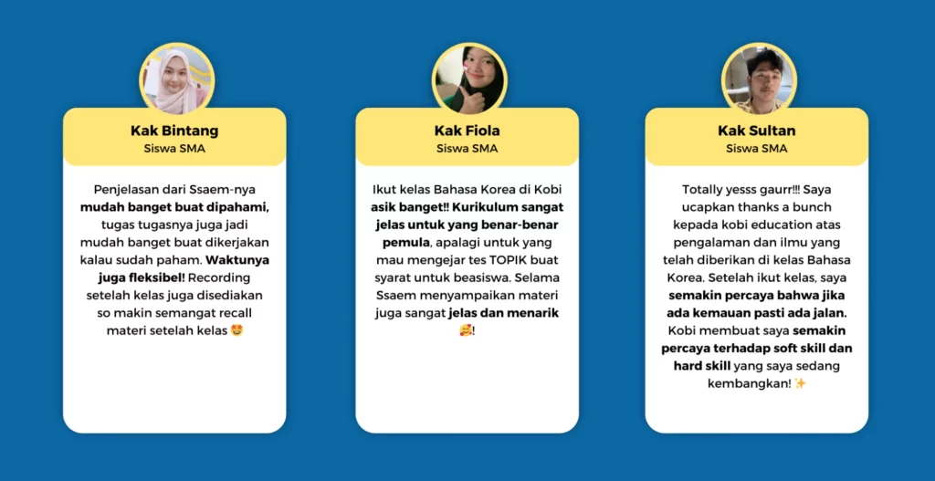 kobi education-cara menulis hangeul-gambar testimoni kobi untuk artikel korea