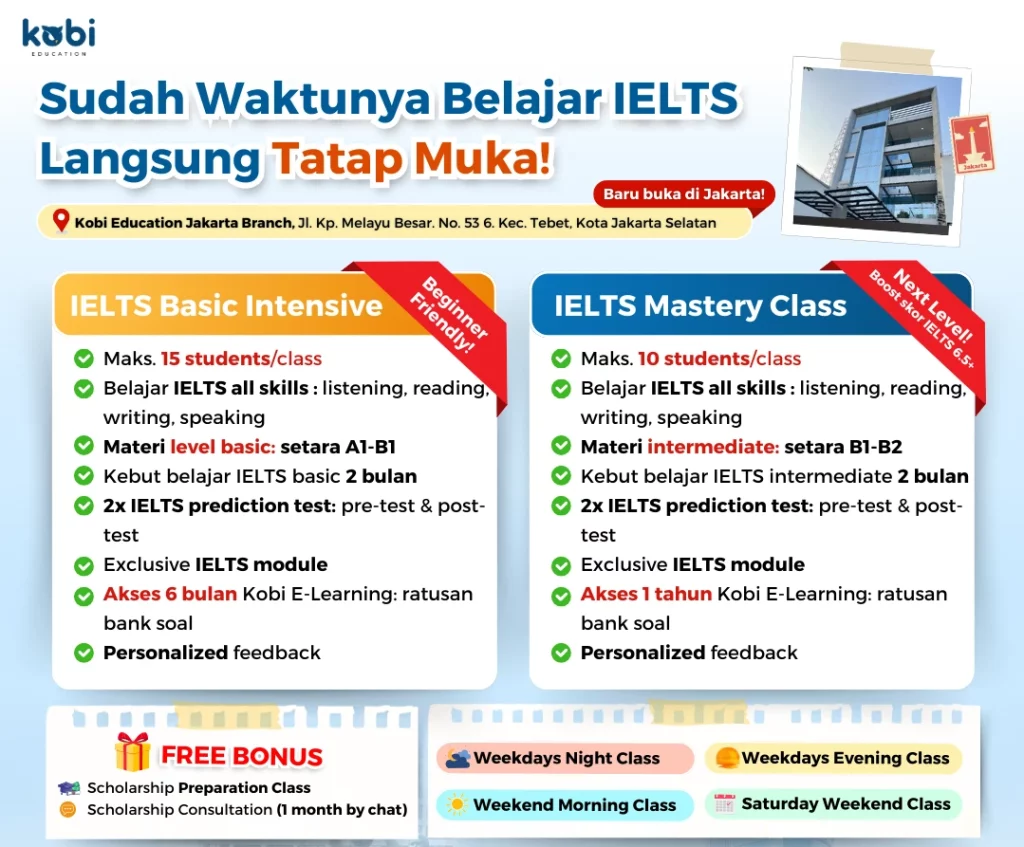 kobi education-kursus bahasa inggris di jakarta-gambar promo kelas ielts offline terbaru untuk di jakarta