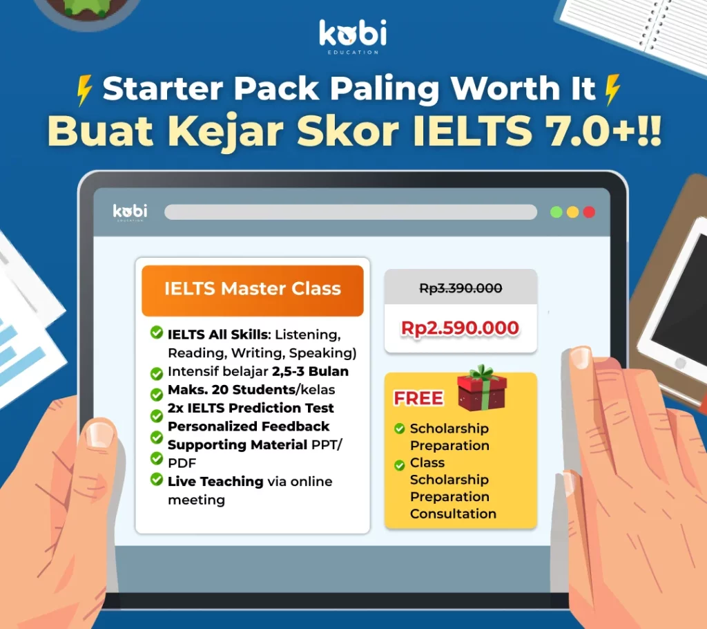 kobi education-contoh soal listening ielts-gambar poster untuk kelas ielts offline terbaru