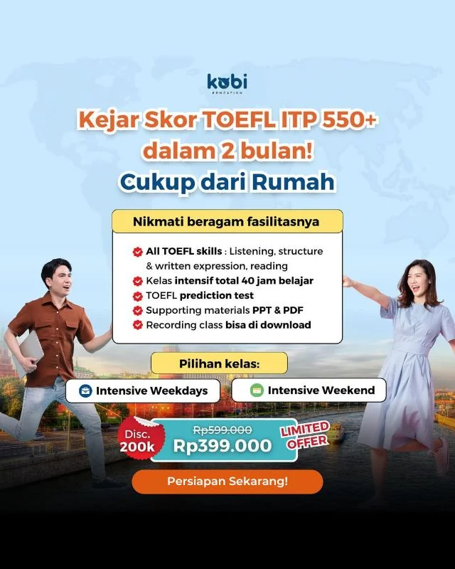 kobi education-contoh soal toefl itp-gambar poster toefl itp terbaru