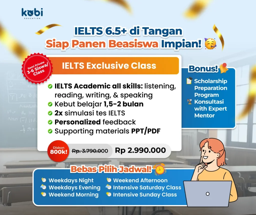 kobi education-kursus persiapan ielts-gambar poster ielts online exclusive untuk artikel kursus