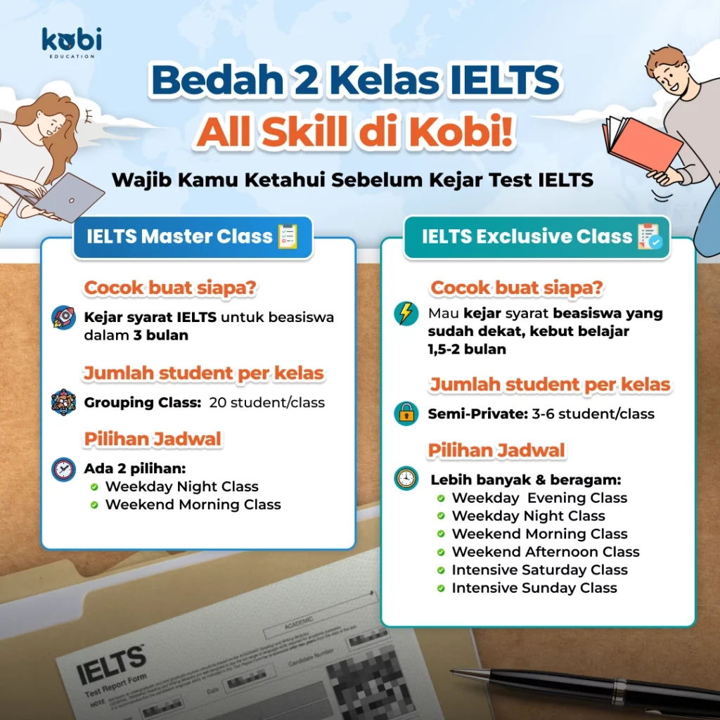 kobi education-perbedaan ielts academic dan general-gambar poster untuk kelas ielts exclusive dan master