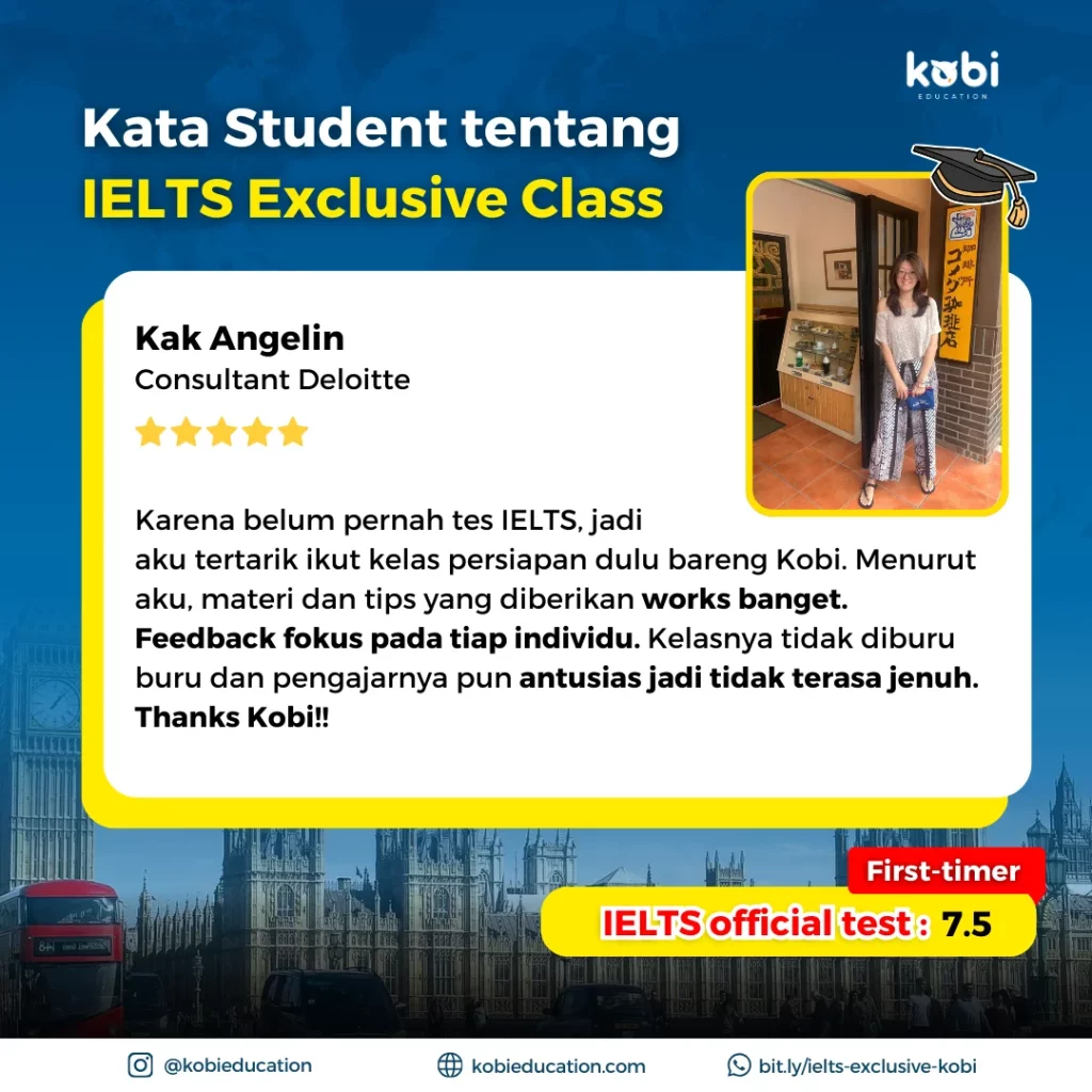 kobi education-persiapan tes ielts-gambar poster ielts exclusive untuk artikel tes persiapan