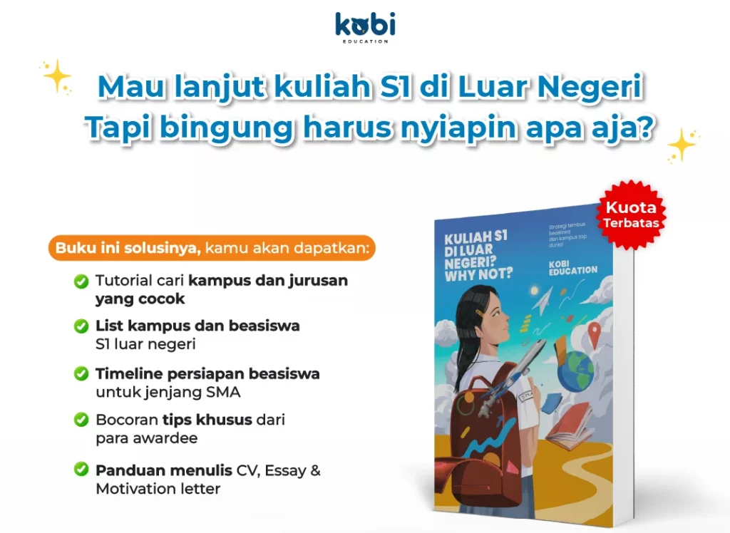 kobi education-langkah persiapan kuliah di luar negeri-gambar poster buku s1 untuk artikel kelas 10 sma