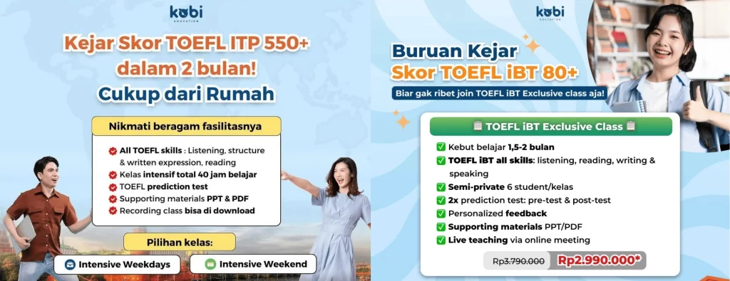 kobi education-manfaat toefl-gambar poster kelas gabungan toefl untuk artikel manfaat