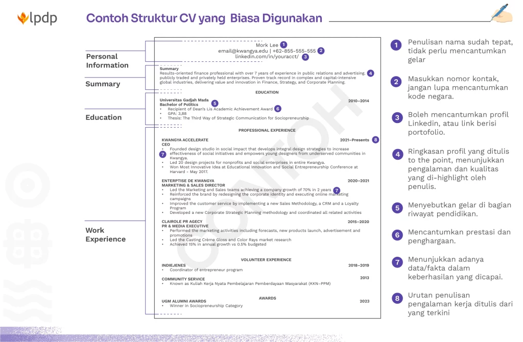 kobi education-cv beasiswa-gambar tampilan contoh cv lpdp pertama