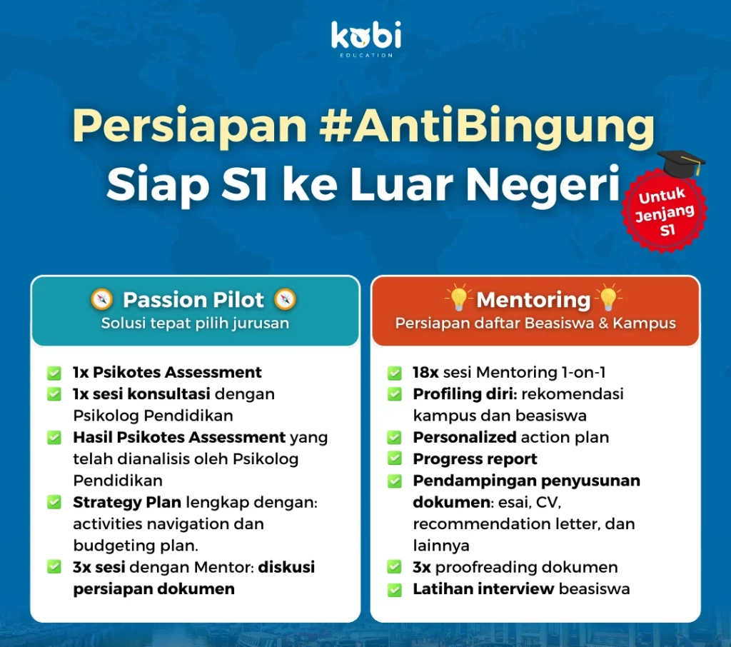 kobi education-kampus luar negeri tanpa wawancara-gambar poster mentoring s1 untuk artikel kampus tanpa wawancara