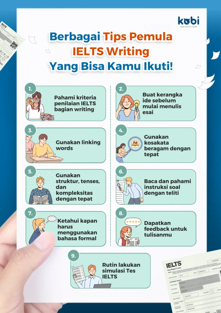 kobi education-tips ielts writing-gambar infografis untuk tips buat ielts writing bagi pemula