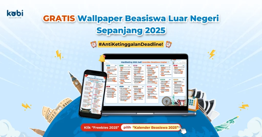 kobi education-cara mendapatkan beasiswa luar negeri-gambar poster kalendar untuk ditahun 2025