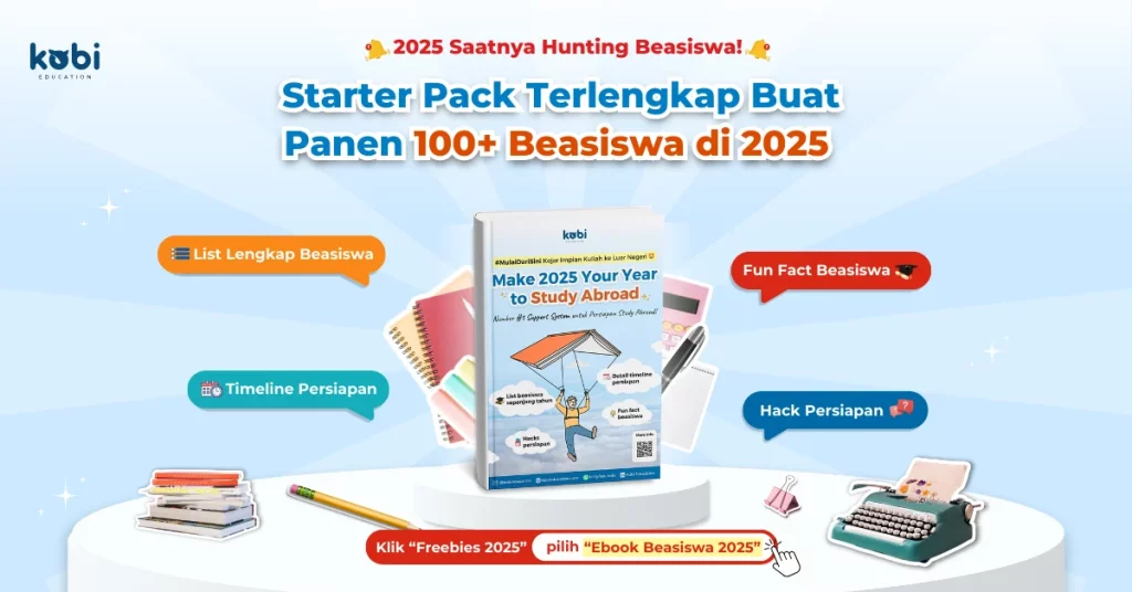 kobi education-cara mendapatkan beasiswa luar negeri-gambar poster starter pack untuk beasiswa 2025