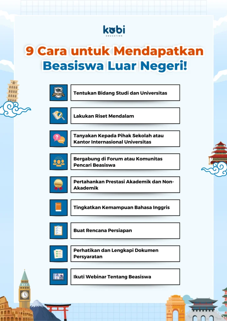 kobi education-cara mendapatkan beasiswa luar negeri-gambar infografis untuk 9 cara untuk dapat beasiswa luar negeri