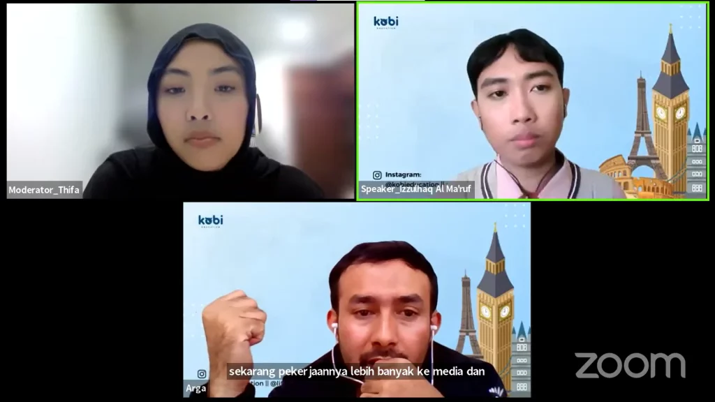 kobi education-webinar erasmus-gambar screenshot dari webinar kobi yang membahas mengenai erasmus