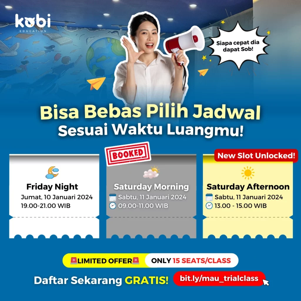 kobi education-kelas trial ielts di jakarta-gambar poster jadwal untuk kelas trial ielts