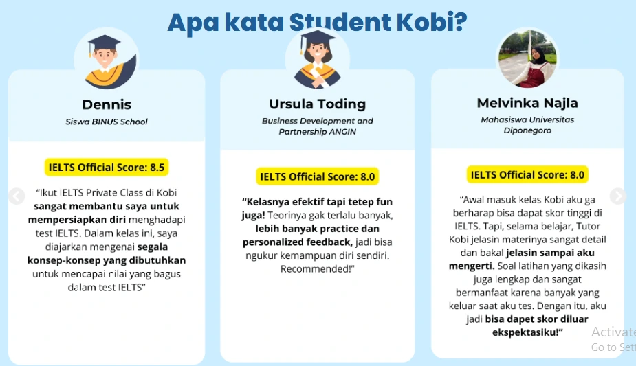 kobi education-kelas ielts master-gambar testimoni student kobi buat master class