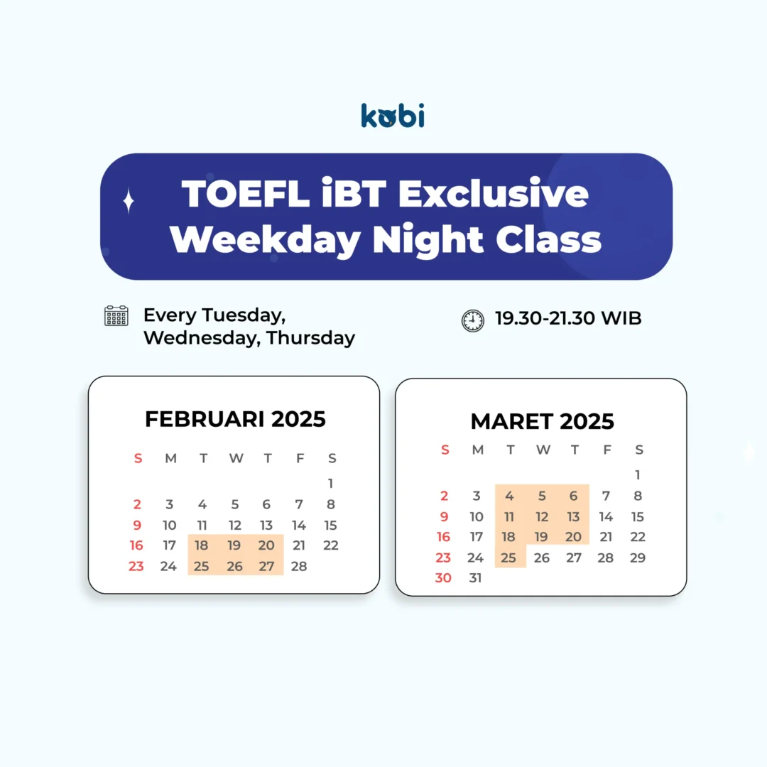 kobi education-kelas toefl ibt-gambar poster kalendar toefl ibt buat weekday