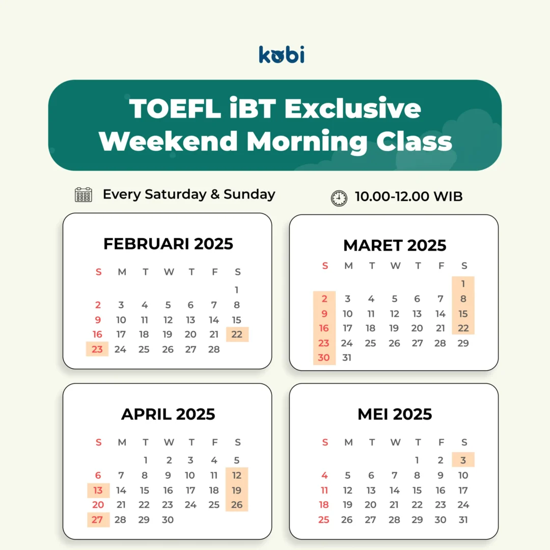 kobi education-kelas toefl ibt-gambar poster kalendar toefl ibt buat weekend