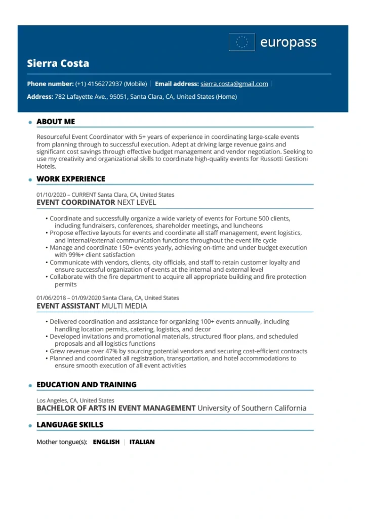 kobi education-cara membuat cv europass-gambar salah satu contoh terbaik untuk cv europass