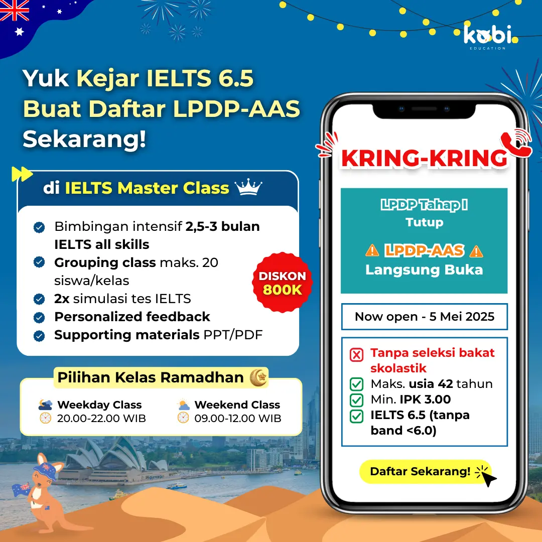 kobi education-persiapan beasiswa lpdp aas-gambar poster ielts master aas buat artikel persiapannya