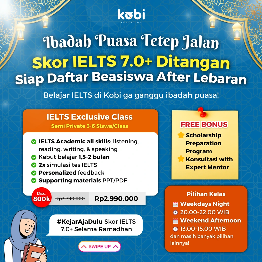 kobi education-kelas ielts exclusive-gambar poster exclusive class untuk ielts dari kobi