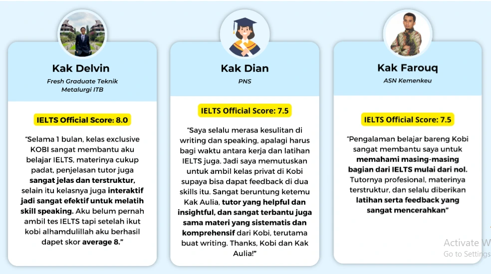 kobi education-kelas ielts exclusive-gambar testimoni untuk artikel mengenai kelas ekslusif ielts kobi