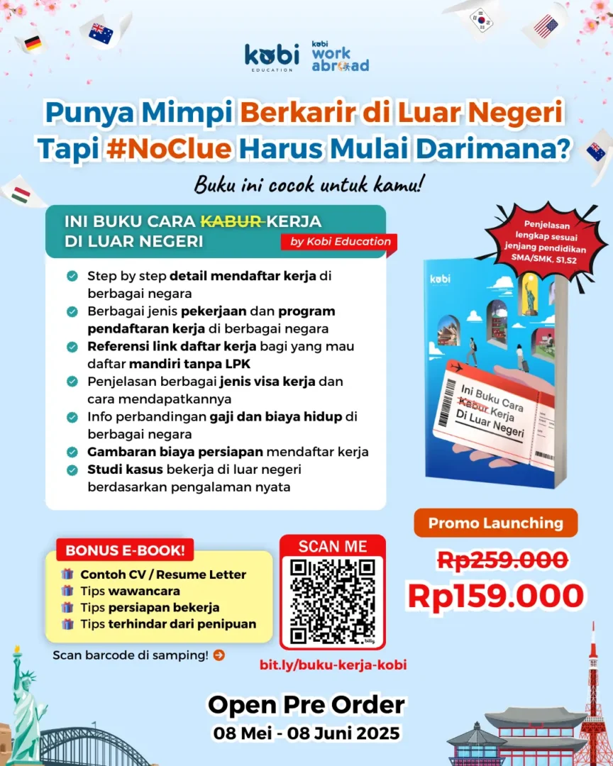 kobi education-alasan kerja di luar negeri-gambar poster buku work abroad untuk artikel alasan kerja buat ke luar negeri