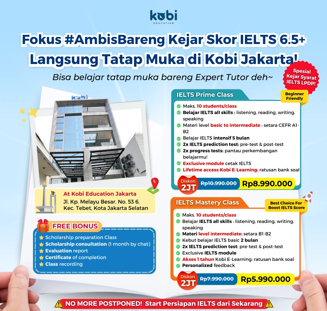 kobi education-kampus dengan jurusan hubungan internasional terbaik-gambar poster ielts prime class buat artikel jurusan hi
