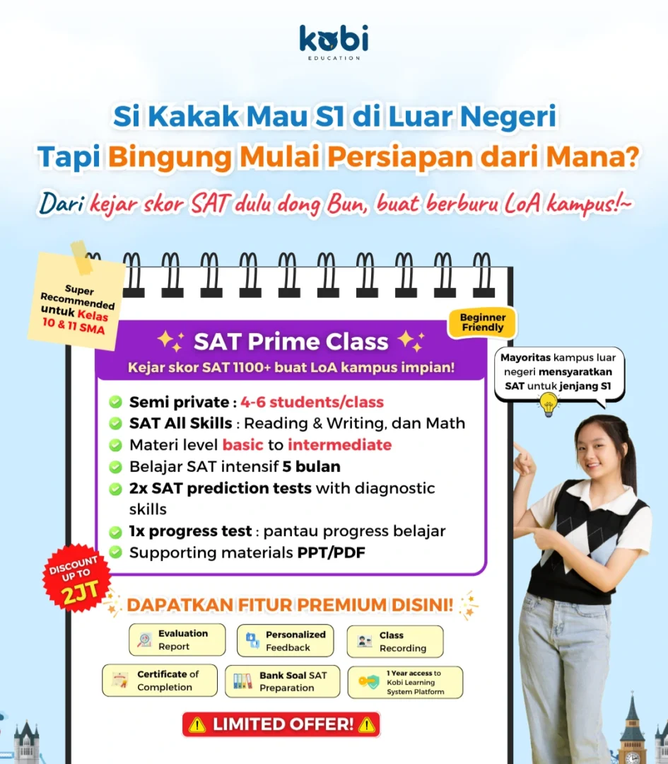 kobi education-belajar sat untuk pemula-gambar poster kelas sat prime untuk tips belajar sat bagi pemula