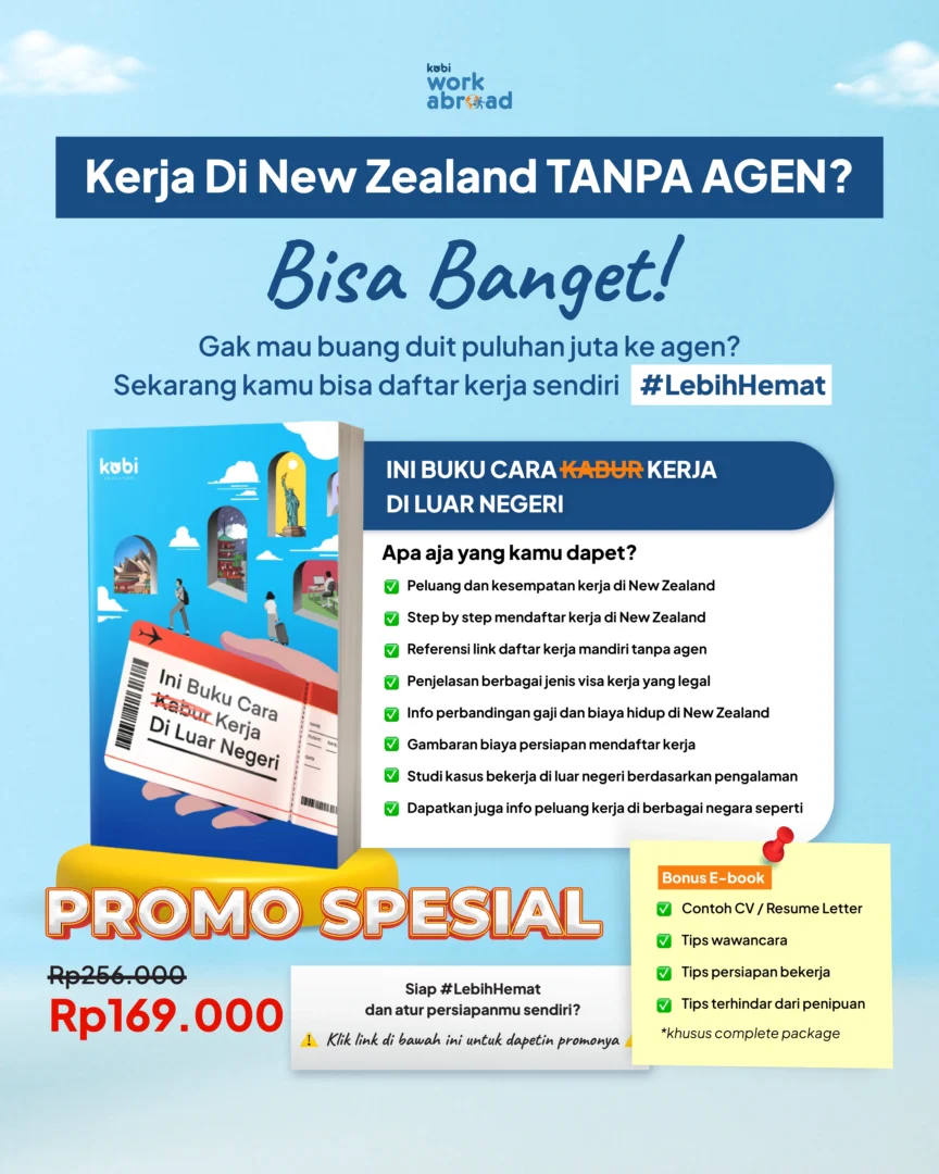 kobi education-peluang kerja di new zealand-gambar poster buku work abroad ke new zealand buat artikel peluang kerjanya