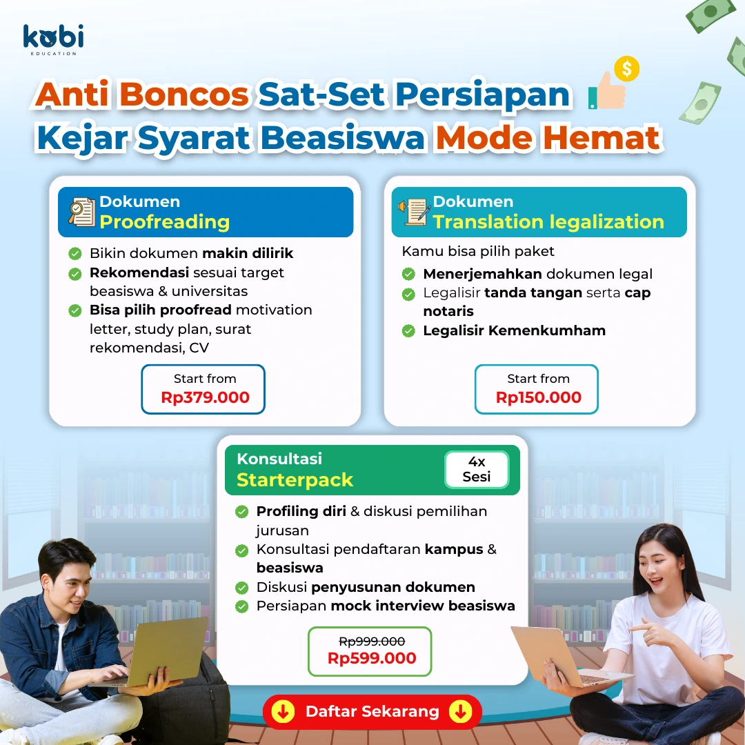 artikel ini menbahas mengenai berbagai rekomendasi konsultasi beasiswa luar negeri-gambar poster konsultasi starterpack buat artikel servis konsultasi study abroad