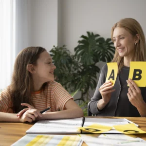 kobi education-cara bikin anak kelas 10 semangat belajar ielts-gambar seorang ibu sedang mengajarkan anaknya dengan sangat ceria