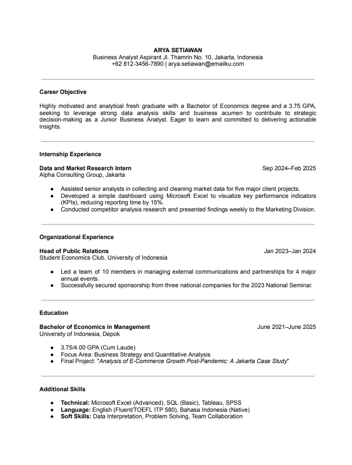 kobi education-contoh cv bahasa inggris-gambar contoh cv kedua dari dealls