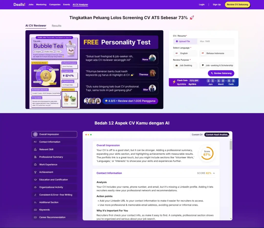 kobi education-contoh cv bahasa inggris-gambar cv reviewer dari dealls