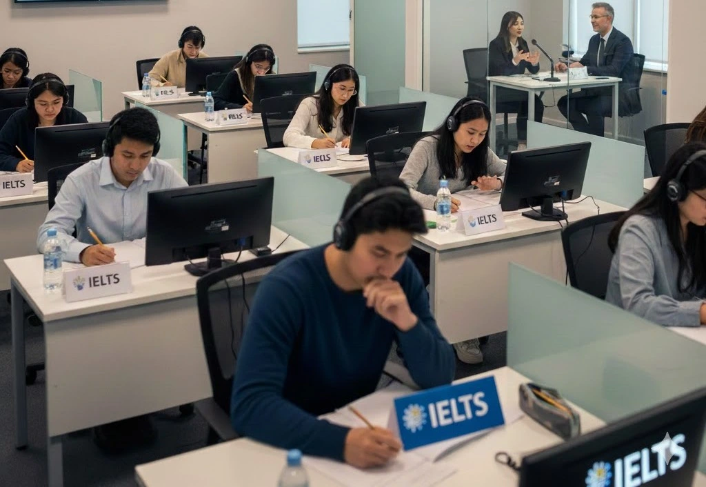 kobi education-cara belajar ielts untuk pemula-gambar berbagai karyawan sedang mengerjakan soal tes di suatu tempat les tertentu